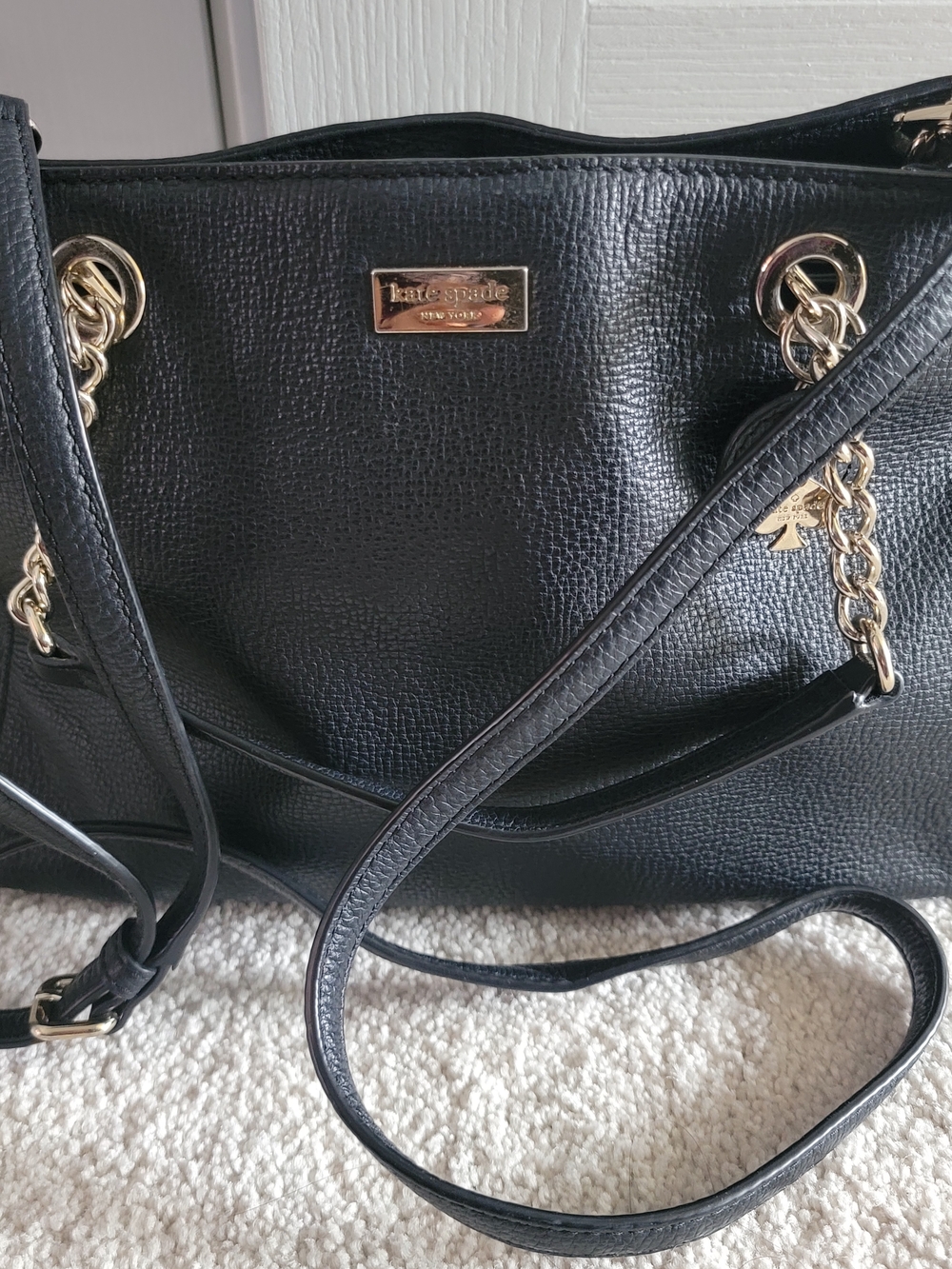 Kate Spade Black Leather Chain-Trim Tote